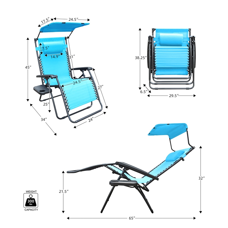 Jeco Oversized Zero Gravity Chair in Pacific Blue (Set of 2)