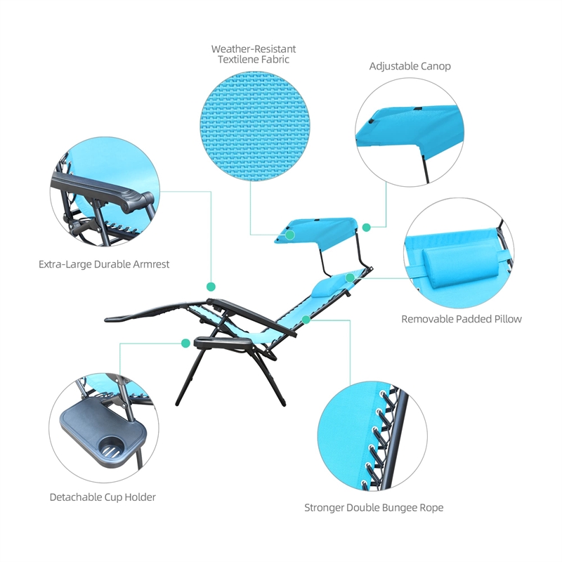 Jeco Oversized Zero Gravity Chair in Pacific Blue (Set of 2)