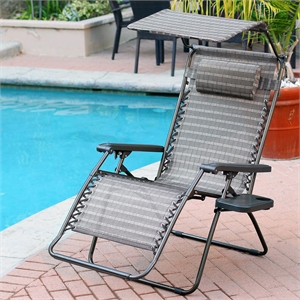 Jeco Oversized Zero Gravity Chair with Sunshade and Drink Tray in Black and Tan