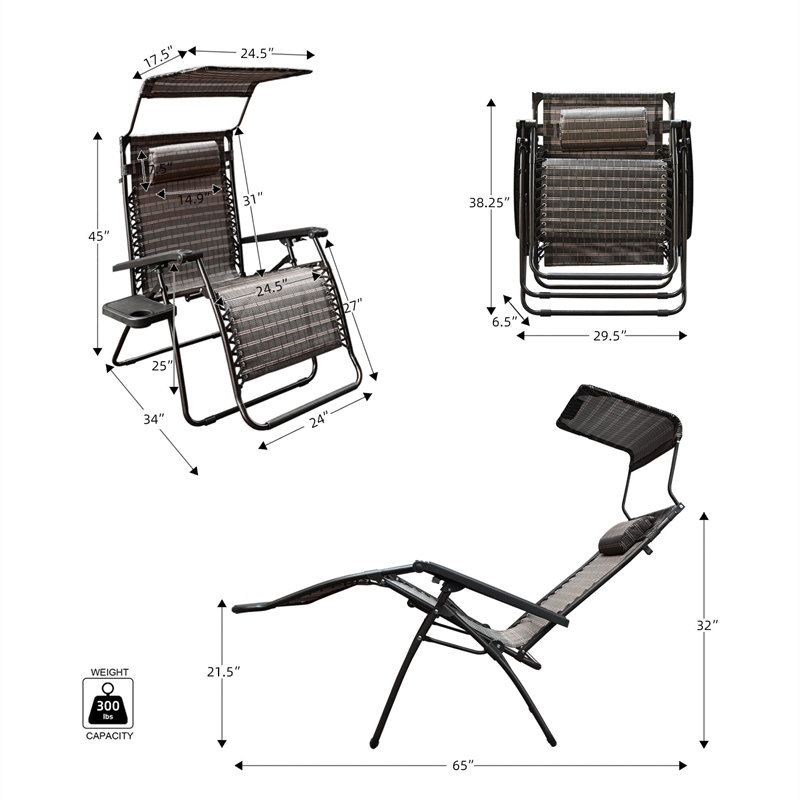Jeco Oversized Zero Gravity Chair in Tan (Set of 2)