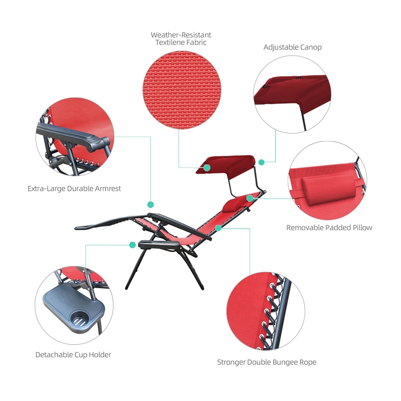 Jeco Oversized Zero Gravity Chair with Sunshade in Red