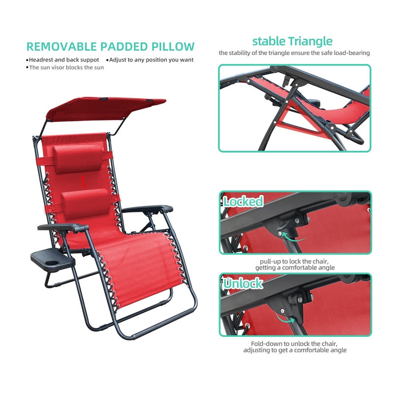 Jeco Oversized Zero Gravity Chair in Red (Set of 2)