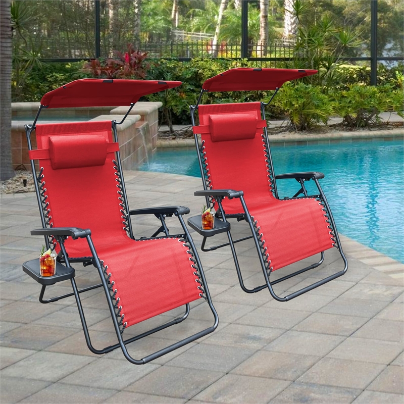 Jeco Oversized Zero Gravity Chair in Red (Set of 2)
