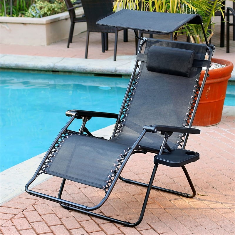 Jeco Oversized Zero Gravity Chair with Sunshade in Black