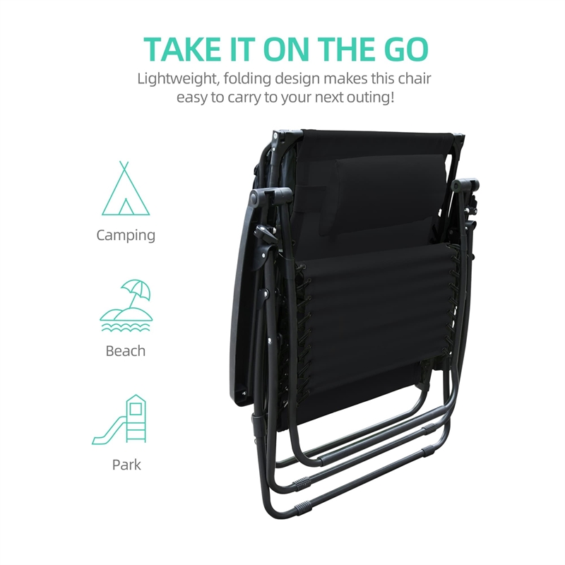 Jeco Oversized Zero Gravity Chair in Black (Set of 2)