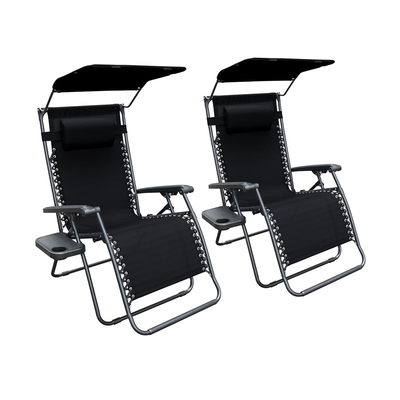 Jeco Oversized Zero Gravity Chair in Black (Set of 2)