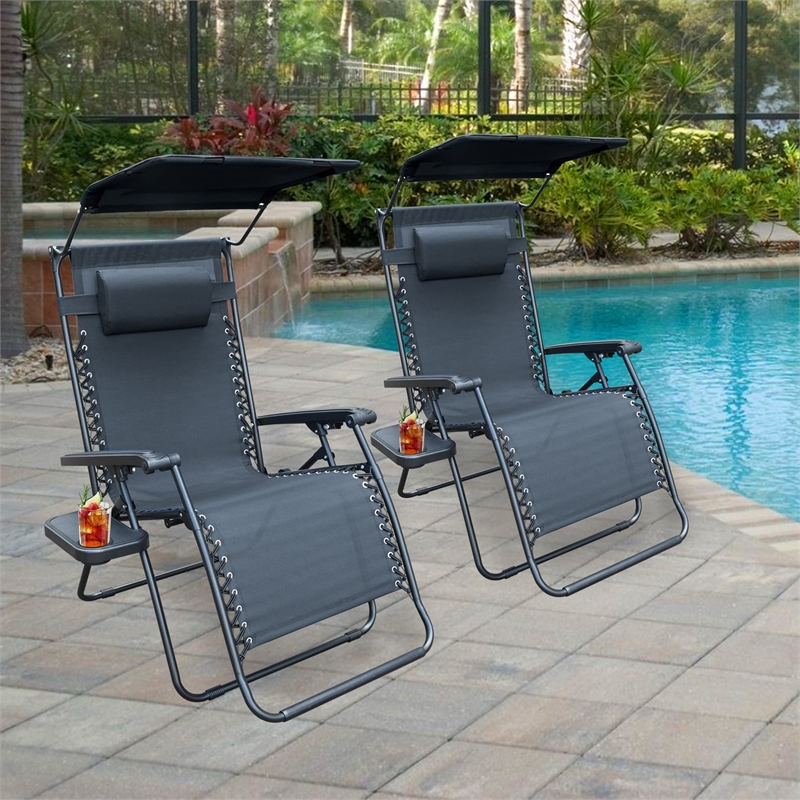 Jeco Oversized Zero Gravity Chair in Black (Set of 2)