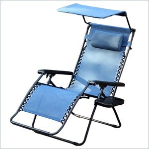 Jeco Oversized Zero Gravity Chair with Sunshade and Drink Tray in Blue