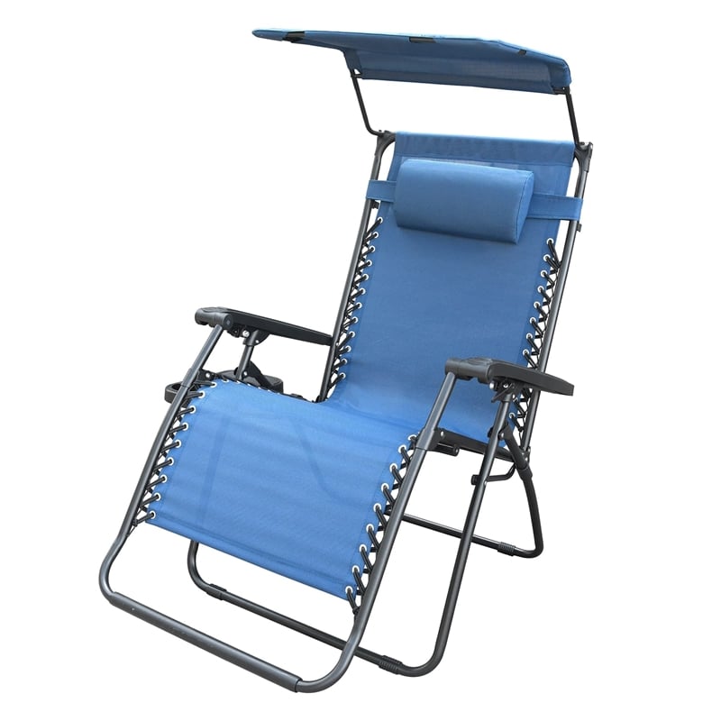 Jeco Oversized Zero Gravity Chair with Sunshade and Drink Tray in Blue