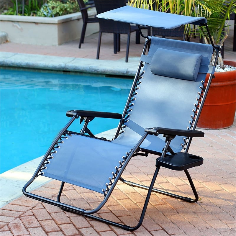 Jeco Oversized Zero Gravity Chair with Sunshade and Drink Tray in Blue