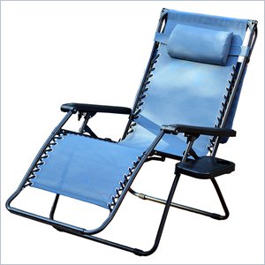 Jeco Zero Gravity Chair with Sunshade and Tray in Blue (Set of 2 Chairs)
