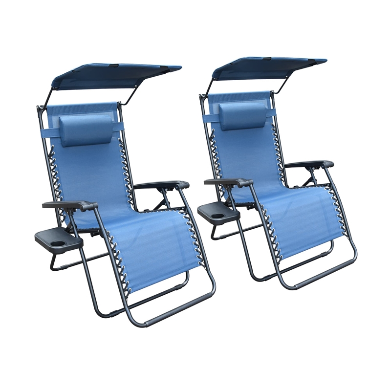 Jeco Zero Gravity Chair with Sunshade and Tray in Blue (Set of 2 Chairs)