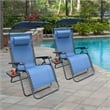 Jeco Zero Gravity Chair with Sunshade and Tray in Blue (Set of 2 Chairs)