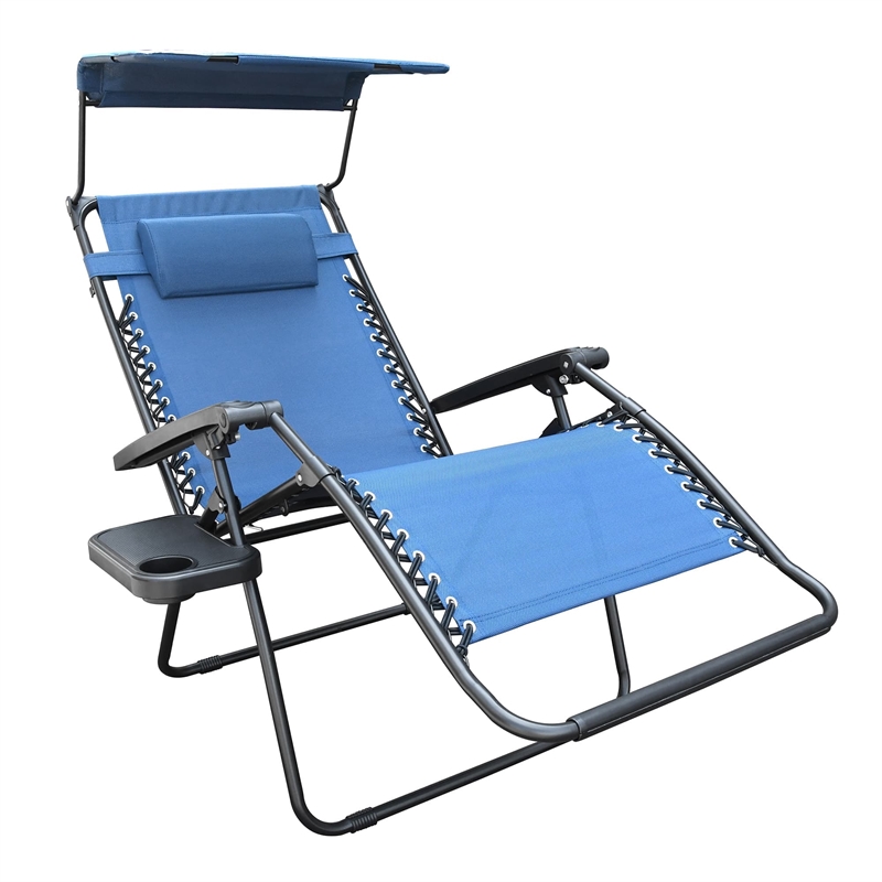 Jeco Zero Gravity Chair with Sunshade and Tray in Blue (Set of 2 Chairs)