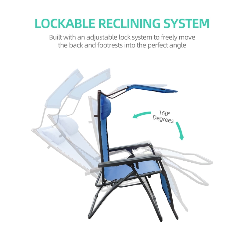 Jeco Zero Gravity Chair with Sunshade and Tray in Blue (Set of 2 Chairs)