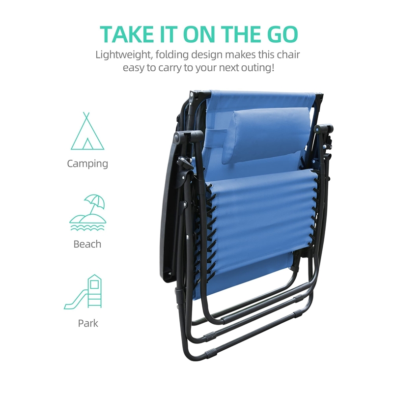 Jeco Zero Gravity Chair with Sunshade and Tray in Blue (Set of 2 Chairs)