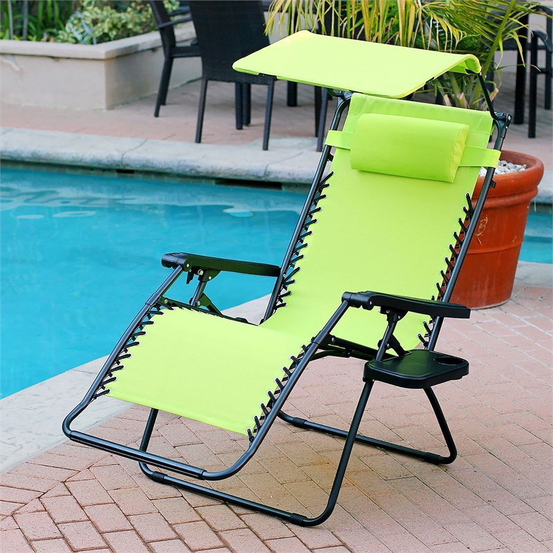 Jeco Oversized Zero Gravity Chair with Sunshade in Lime Green