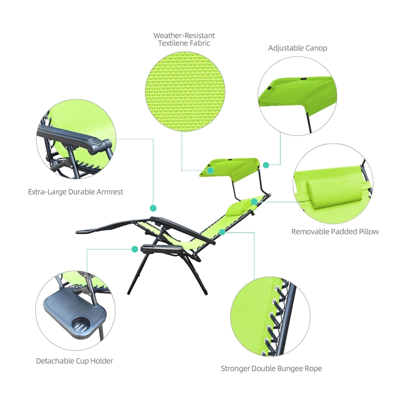 Jeco Oversized Zero Gravity Chair with Sunshade in Lime Green