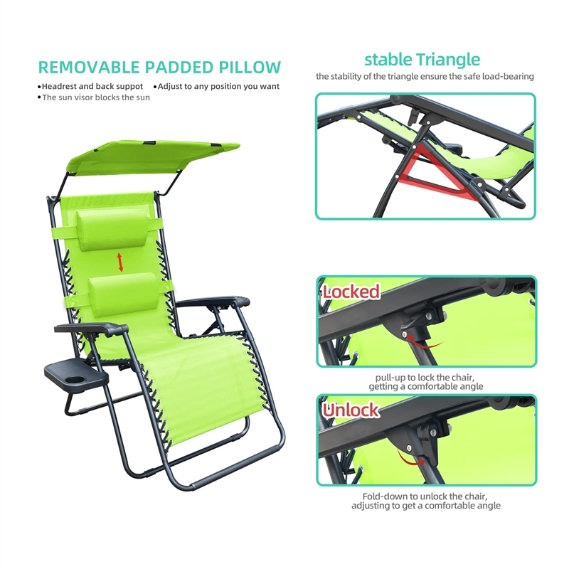 Jeco Oversized Zero Gravity Chair with Sunshade in Lime Green
