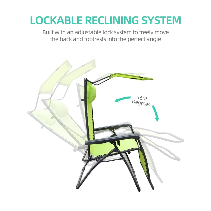 Jeco Oversized Zero Gravity Chair with Sunshade in Lime Green