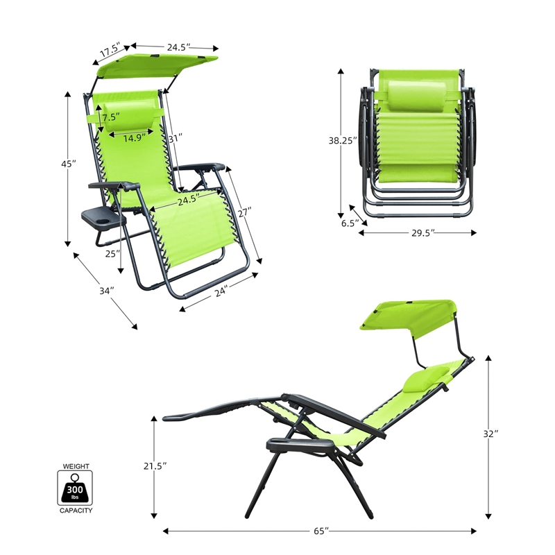 Jeco Oversized Zero Gravity Chair in Lime Green (Set of 2)