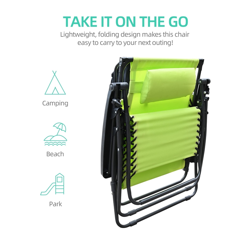 Jeco Oversized Zero Gravity Chair in Lime Green (Set of 2)
