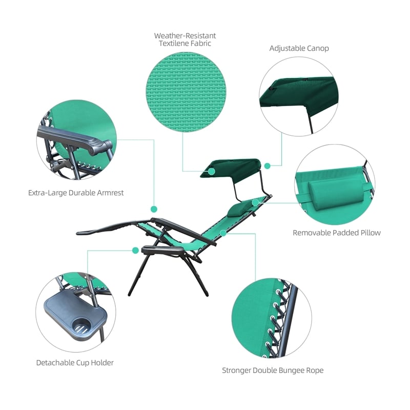 Jeco Oversized Zero Gravity Chair with Sunshade in Green
