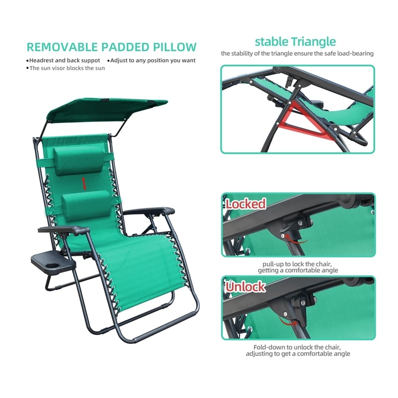 Jeco Oversized Zero Gravity Chair with Sunshade in Green