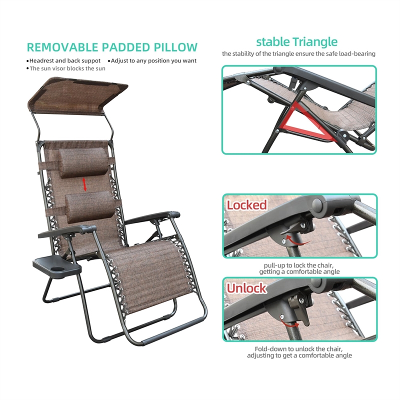 Jeco Oversized Zero Gravity Chair with Sunshade in Brown Mesh