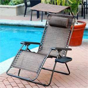 Jeco Oversized Zero Gravity Chair with Sunshade in Brown Mesh