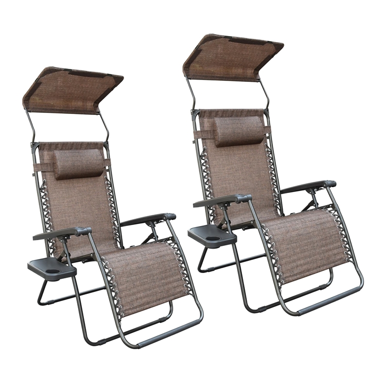 Jeco Oversized Zero Gravity Chair in Brown Mesh (Set of 2)