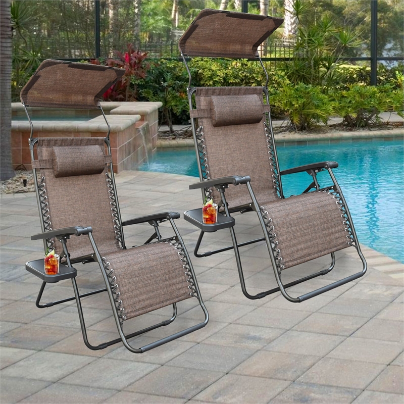 Jeco Oversized Zero Gravity Chair in Brown Mesh (Set of 2)