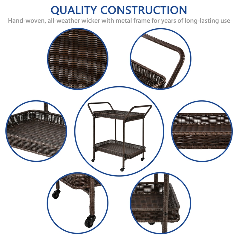 Espresso Wicker Serving Cart