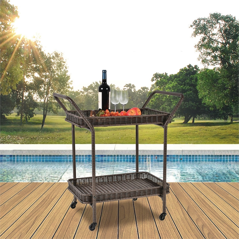 Espresso Wicker Serving Cart