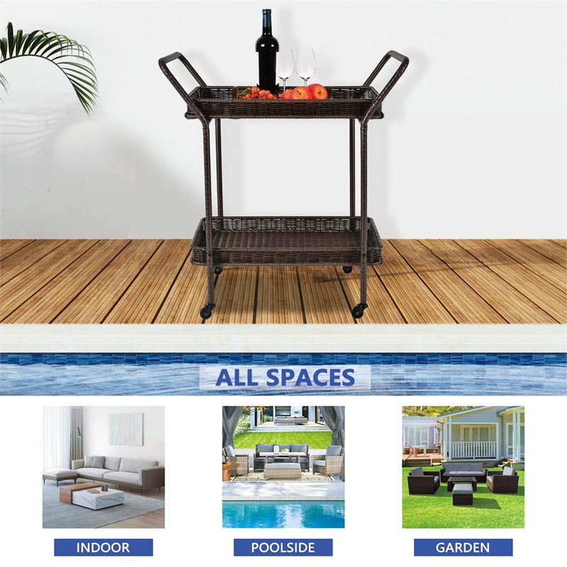 Espresso Wicker Serving Cart