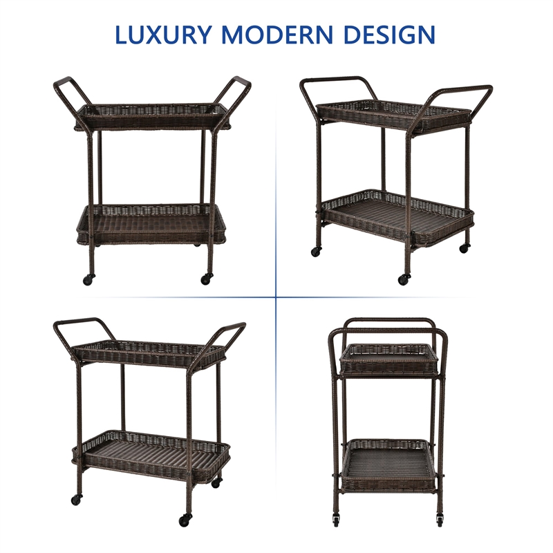 Espresso Wicker Serving Cart