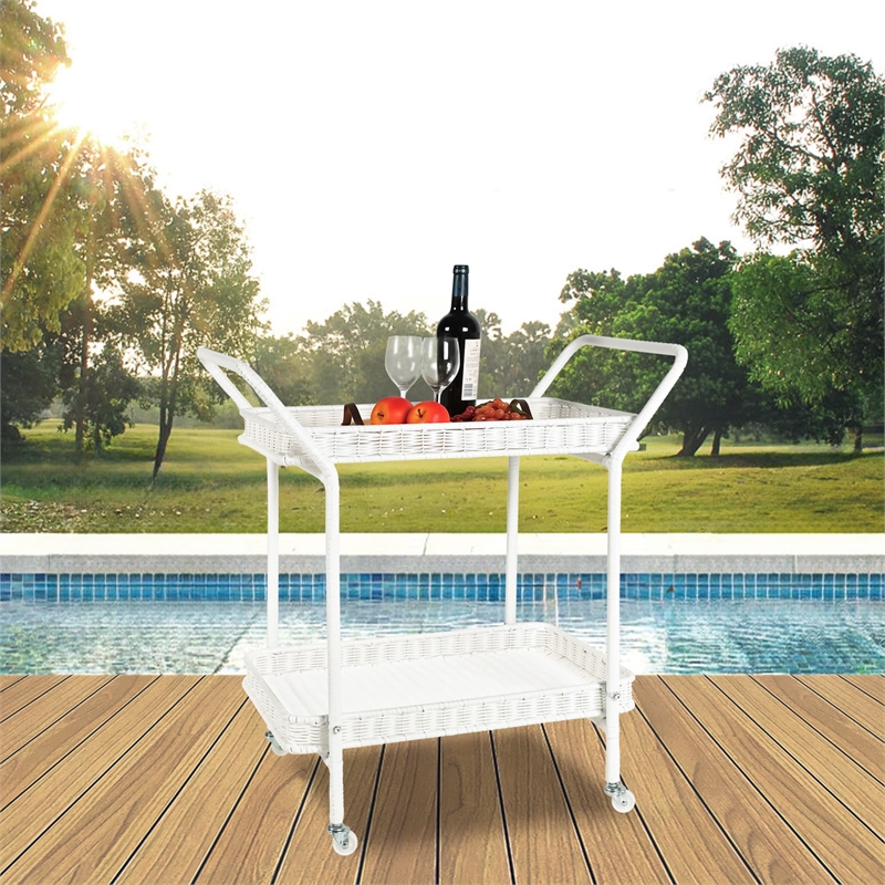 White Wicker Serving Cart