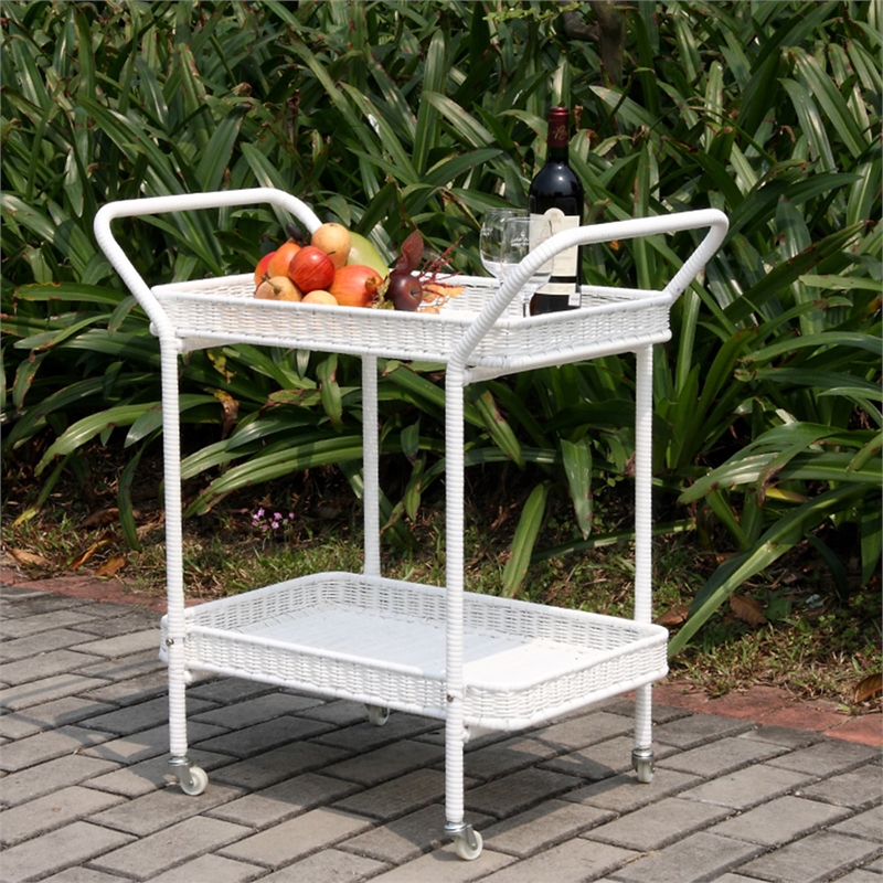 White Wicker Serving Cart