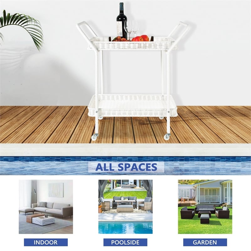 White Wicker Serving Cart