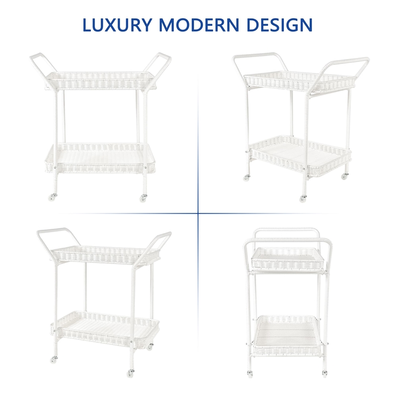 White Wicker Serving Cart