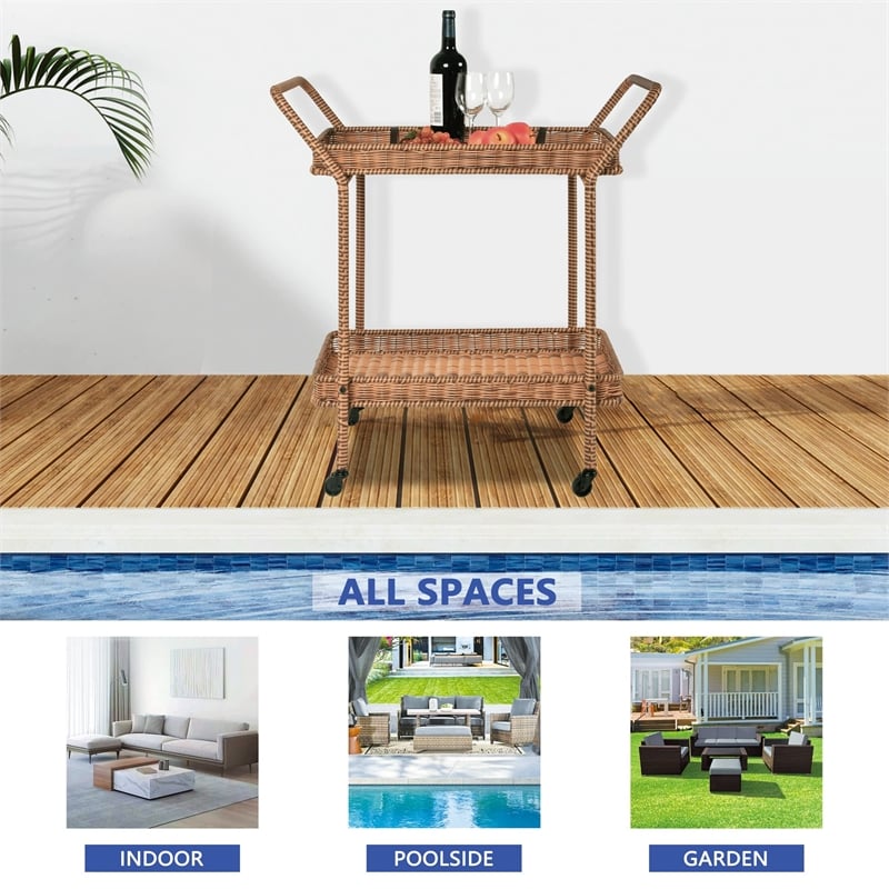 Honey Wicker Serving Cart