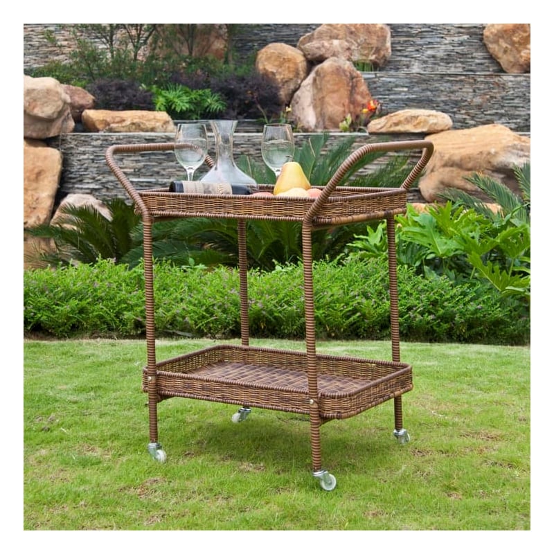 Honey Wicker Serving Cart