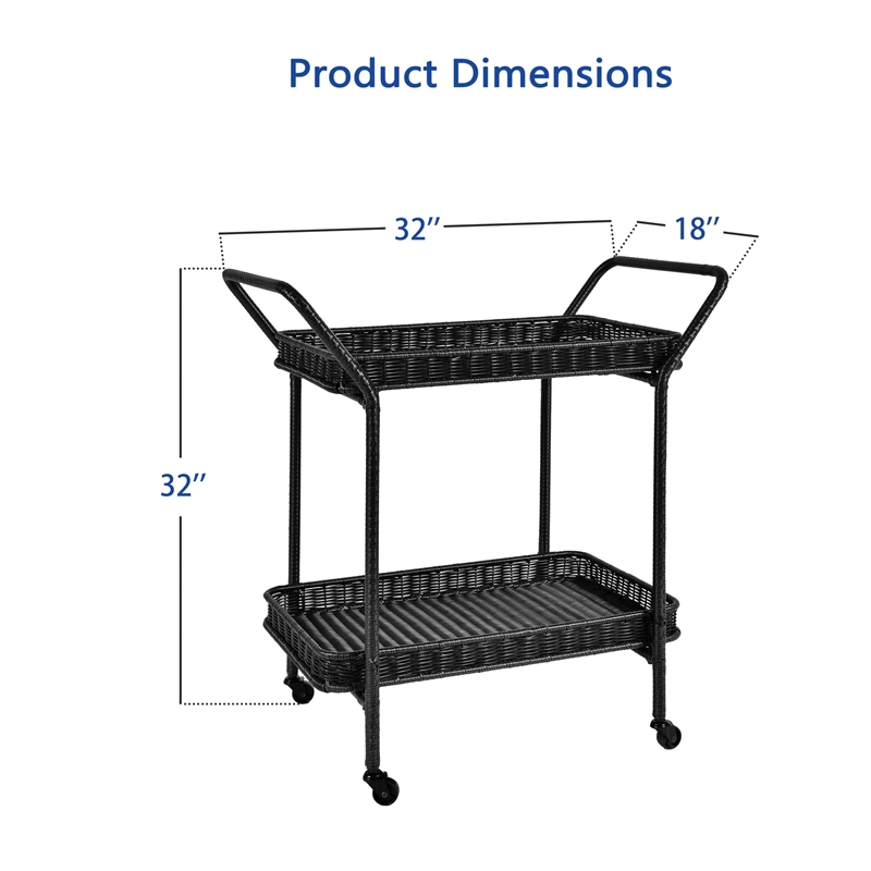 Jeco Wicker Patio Serving Cart in Black