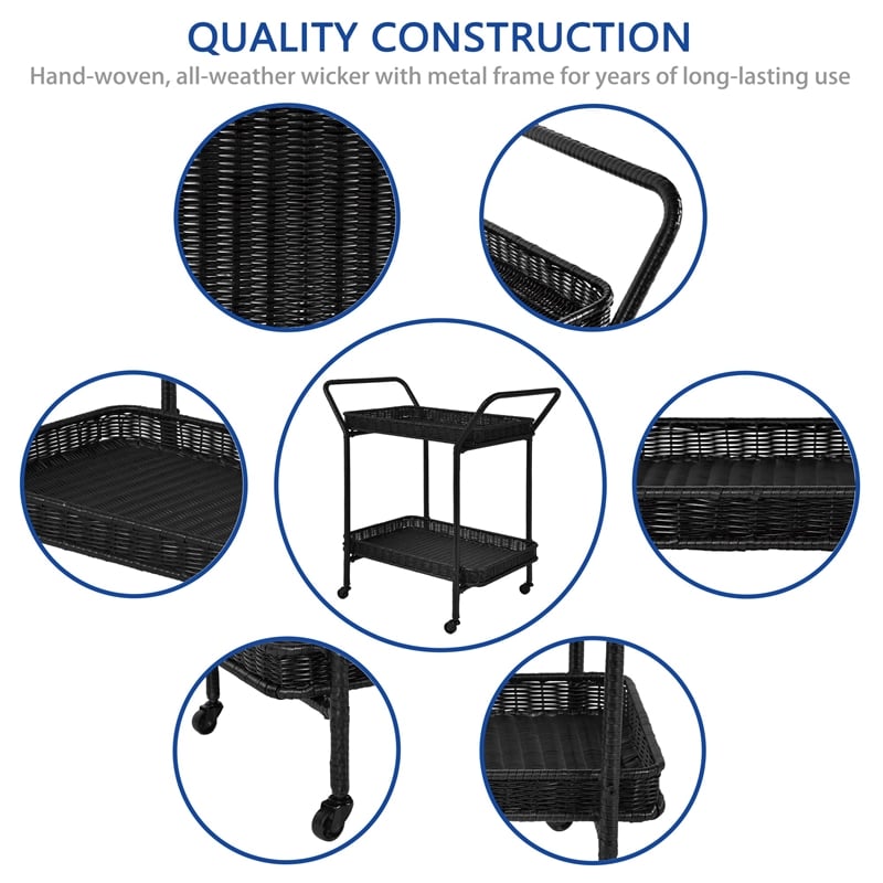 Jeco Wicker Patio Serving Cart in Black