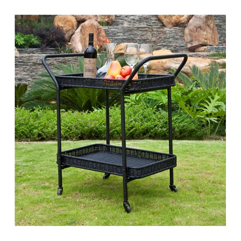 Jeco Wicker Patio Serving Cart in Black