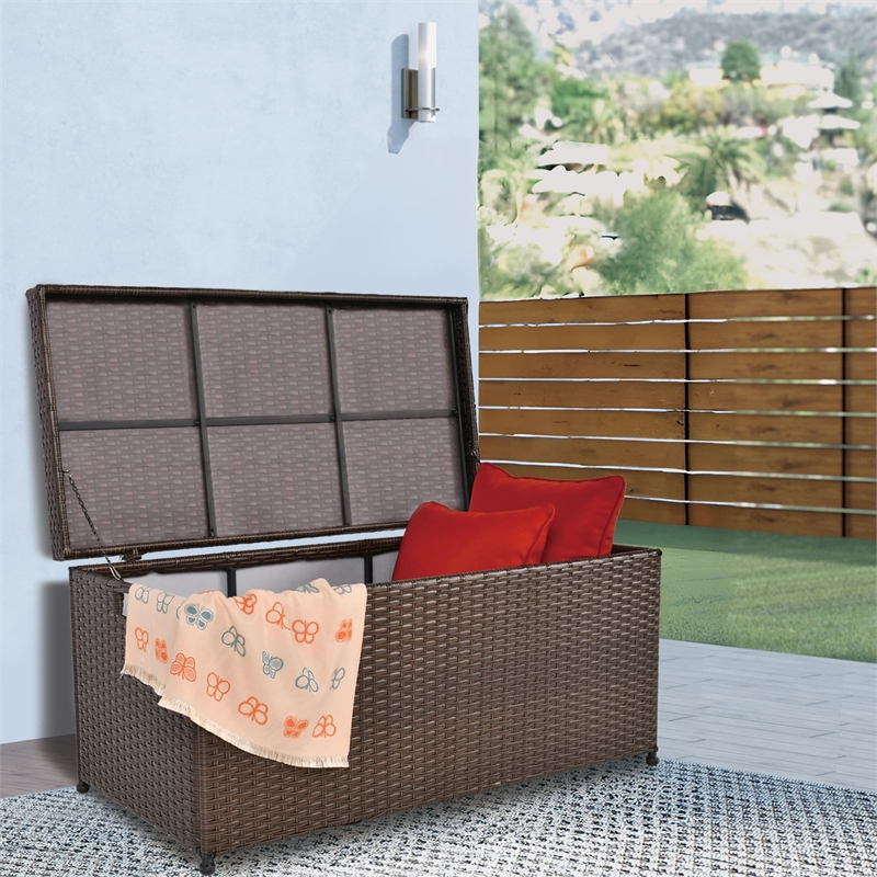 Jeco Wicker Patio Storage Deck Box in Espresso