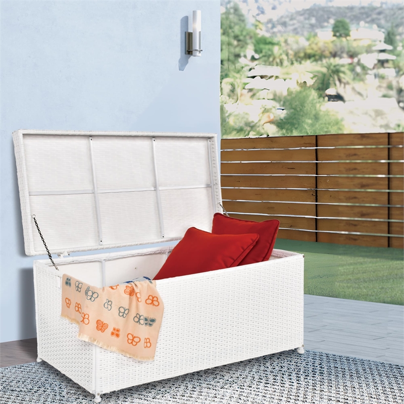 Jeco Wicker Patio Storage Deck Box in White
