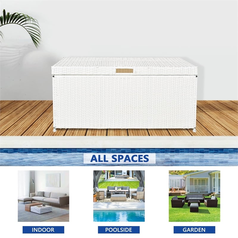 Jeco Wicker Patio Storage Deck Box in White