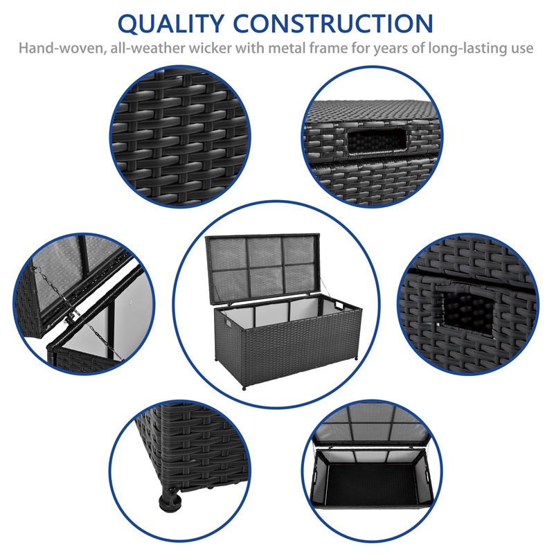 Jeco Wicker Patio Storage Deck Box in Black