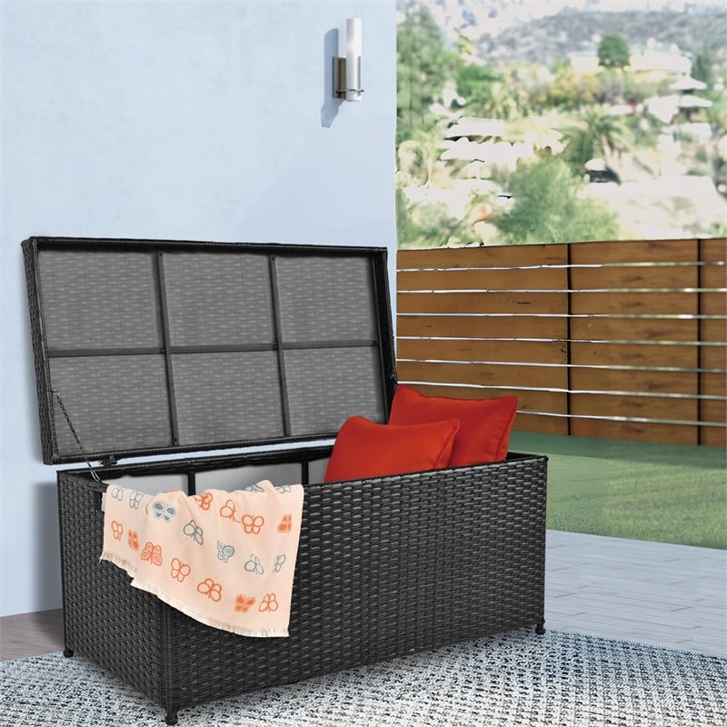 Jeco Wicker Patio Storage Deck Box in Black